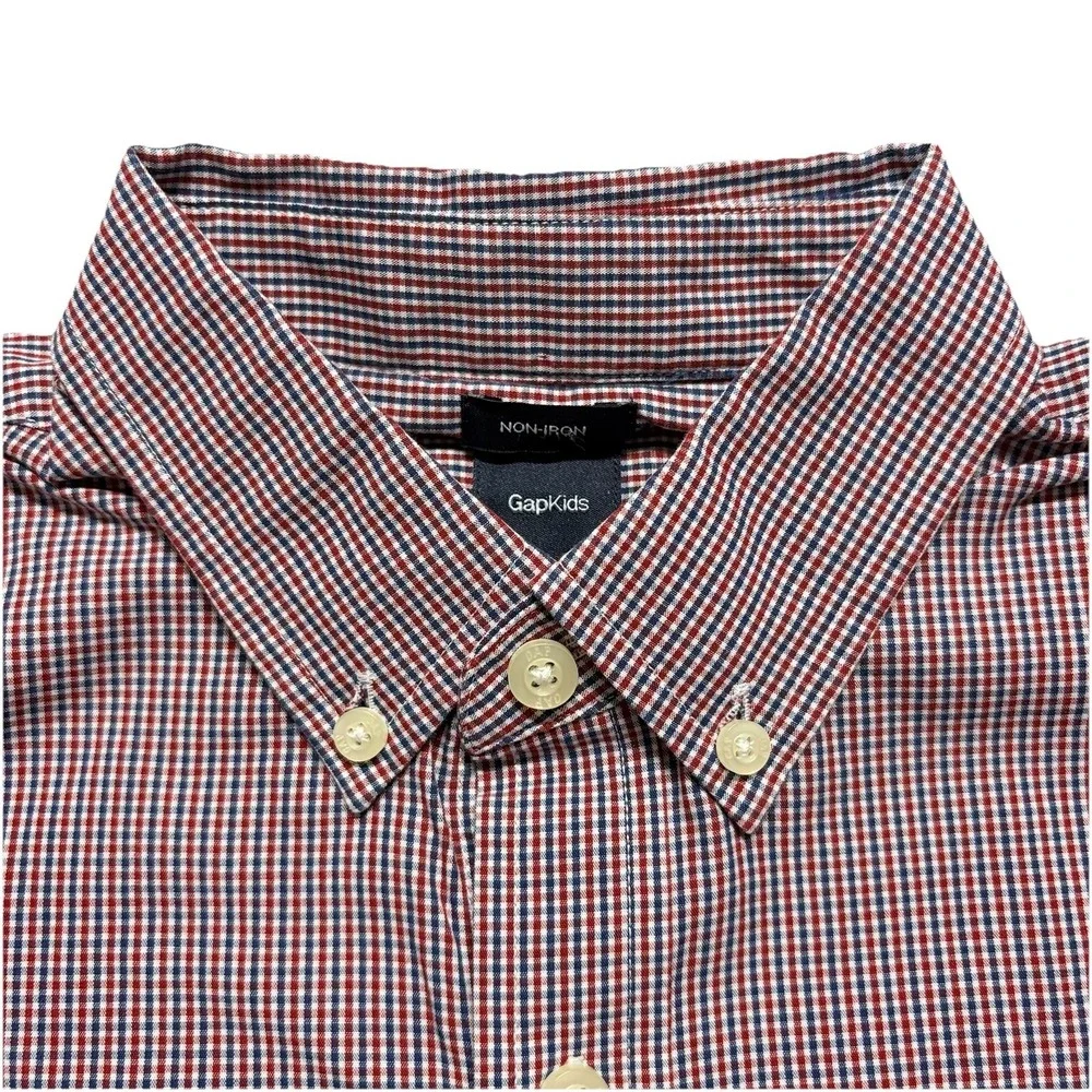GAP Kids Button Up Dress Shirt Boys Size XL Long Sleeve Cotton Red Navy Check